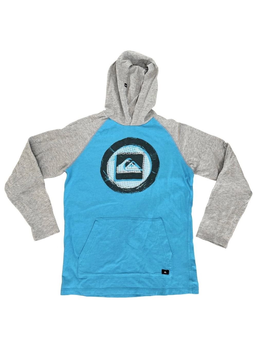Quiksilver Grey Blue Boys Youth Hoodie Sweatshirt Pullover Lightweight Tops 18